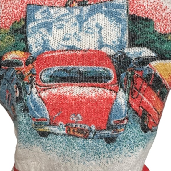 1970s Pandora 100% Orlon Acrylic Drive-In Movie Scene w/Classic Cars Sweater Ves - Picture 2 of 5